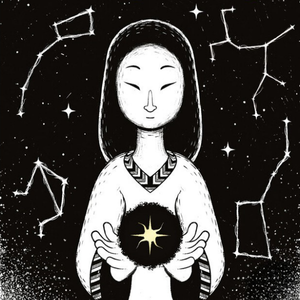 Une femme et des dessins de constellations