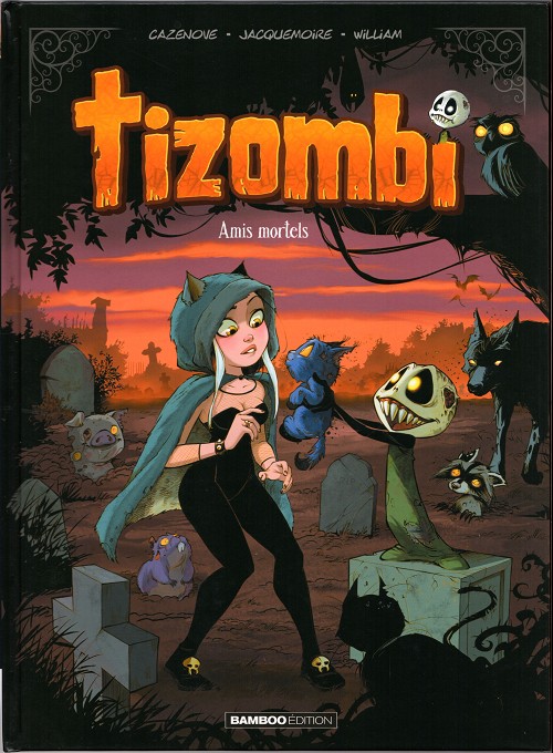 Image d'un petit zombie donnant un chat à une jeune femme