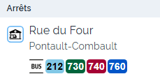 Arrêt rue du four, bus 212 730 740 760