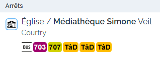 Arrêt Médiathèque Simone Veil, bus 703 707 ou TàD
