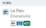 Arrêt Le Parc, bus 212 421