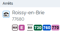 Arrêt Roissy-en-Brie, bus 730, 760, 770 ou ligne E du RER