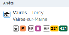 Arrêt gare de Vaires Torcy ligne P, bus 321, 421