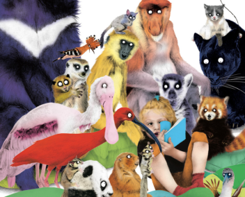 Des animaux et une petite fille qui lit