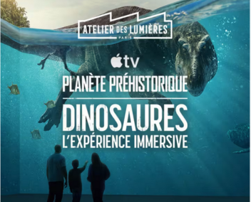 Exposition Planète préhistorique - Dinosaures, l'expérience immersive, l'Atelier des Lumières jusqu'au 8 mars 2026.