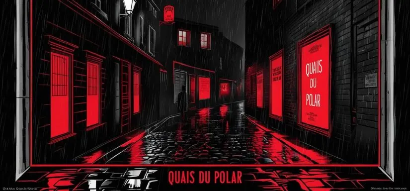 Affiche rue sombre et vitrines rouges